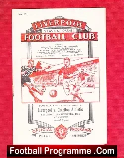 Liverpool v Charlton Athletic 1954 - football programme