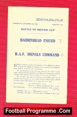 Maidenhead United v Royal Air Force RAF Signals 1964 – Command
