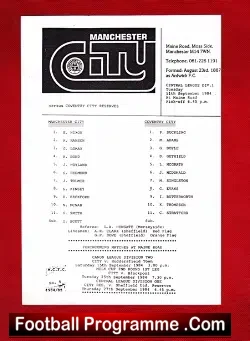 Manchester City v Coventry City 1984 - Reserves Match - football programme