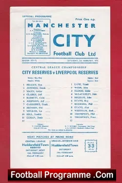 Manchester City v Liverpool 1972 - Reserves Match - football programme