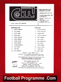 Manchester City v Stoke City 1984 - Reserves Match - football programme