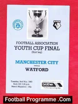 Manchester City v Watford 1989 - Youth Cup Final - football programme