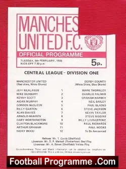 Manchester United v Derby County 1985 - Reserves McQueen - football programme