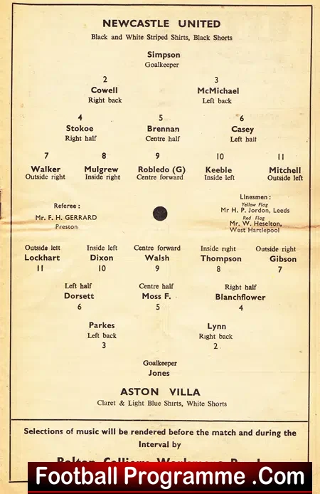 Newcastle United v Aston Villa 1952
