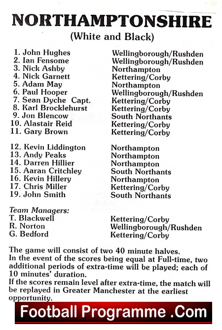 Northamptonshire v Manchester 1986 – U16 County Trophy at Corby