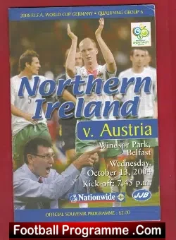 Northern Ireland v Austria 2004 – Plus Team Sheet