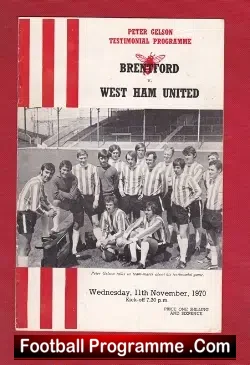Peter Gelson Football Benefit Testimonial Brentford 1970 - football programme