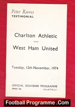 Peter Reeves Football Testimonial Benefit Charlton Athletic 1974 - football programme