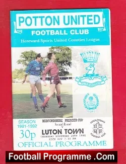 Potton United v Luton Town 1991 - Bedfordshire Cup - football programme