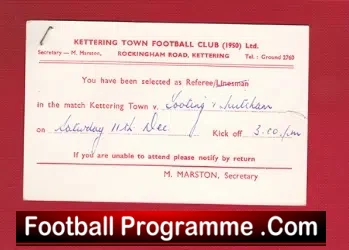Referee Conformation Post Card Kettering FC 1965 - football memorabilia