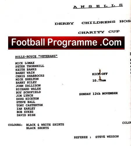 Rolls Royce Veterans v Derby County All Stars 1989
