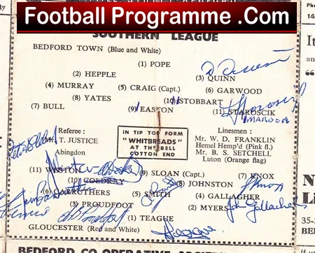 Southern League v Gloucester 1957 – at Bedford + Autographs