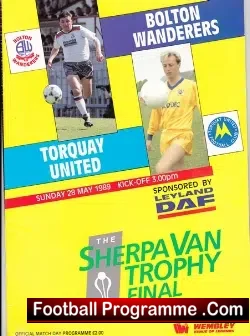 Torquay United v Bolton Wanderers 1989 – Trophy Cup Final
