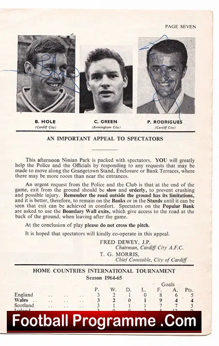 Wales v England 1965 - Multi Autographed Signed