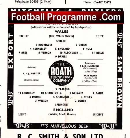 Wales v England 1965 - Multi Autographed Signed
