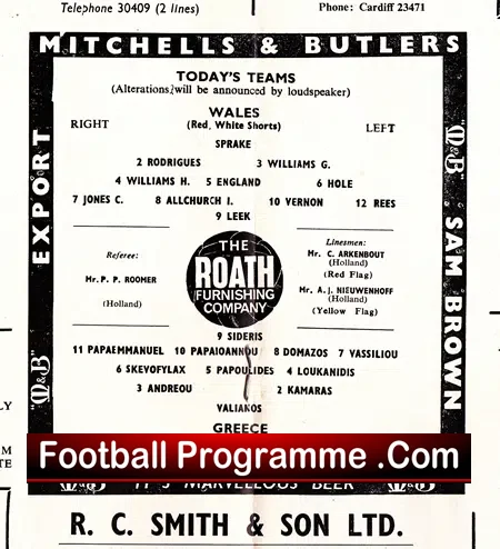 Wales v Greece 1965