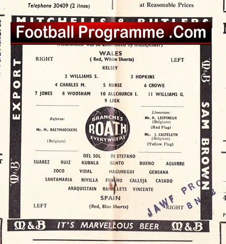 Wales v Spain 1961 – World Cup Match