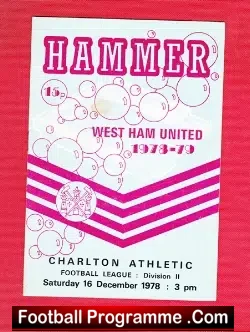 West Ham United v Charlton Athletic 1978 - football programme