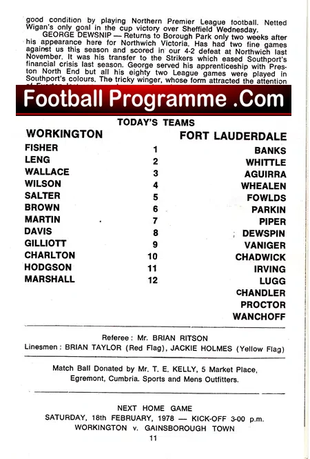 Workington v Fort Lauderdale Strikers 1978 + Bobby Charlton