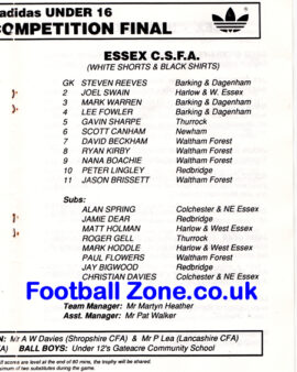 Merseyside v Essex 1990 – Under 16’s + David Beckham