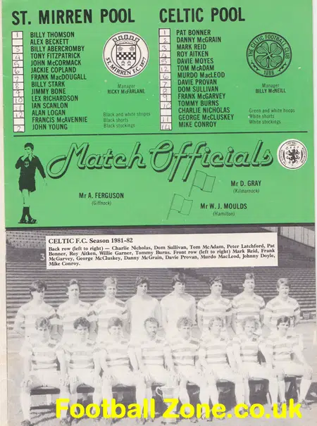 St Mirren v Glasgow Celtic 1981 – Multi Autographed Signed