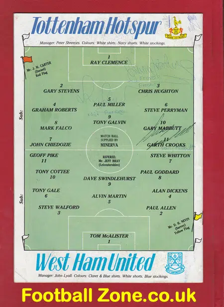 Tottenham Hotspur v West Ham United 1984 – Autographed SIGNED