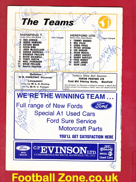 Mansfield Town v Hereford United 1980 – Multi Autographed