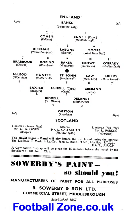 England v Scotland 1961 – Under 23 Match at Boro + Denis Law