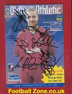 Oldham Athletic v Bury 2001 - Multi Autographed Signed