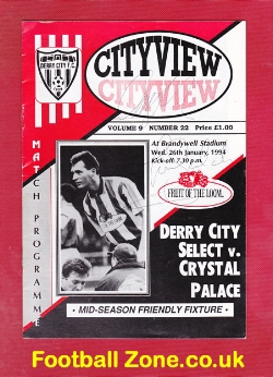 Derry City v Crystal Palace 1994 – Multi Autographed Signed