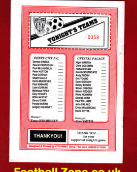 Derry City v Crystal Palace 1994 – Multi Autographed Signed