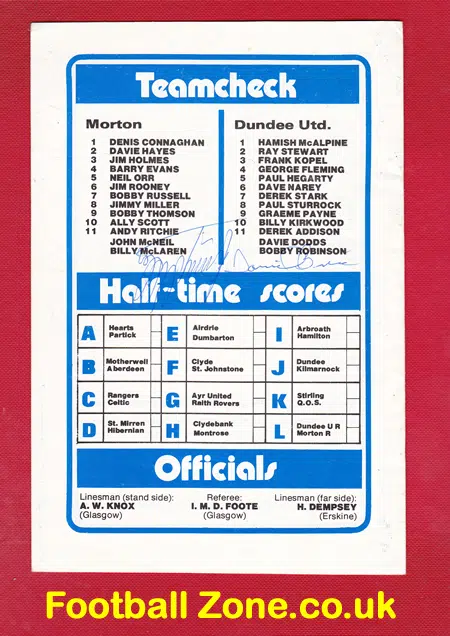 Greenock Morton v Dundee United 1978 - Multi Autographed SIGNED