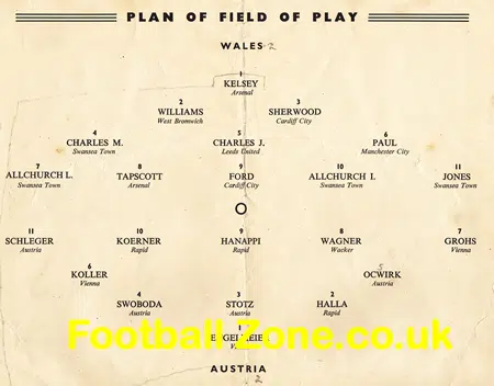 Wales v Austria 1955 - at Wrexham - Pirate