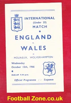 England v Wales 1966 - U23 at Wolves + Ron Harris