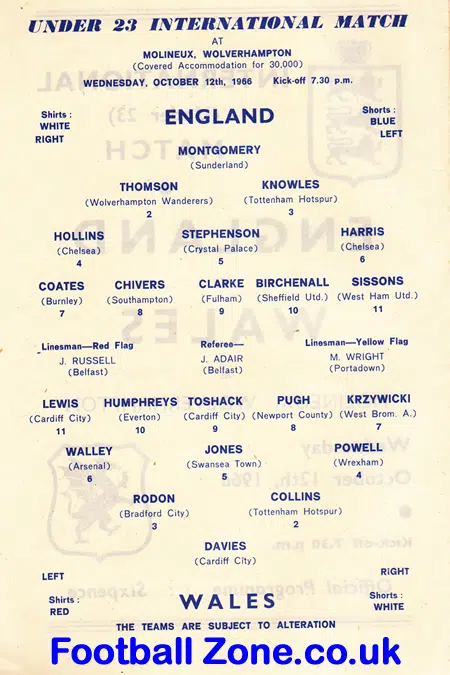 England v Wales 1966 – U23 at Wolves + Ron Harris