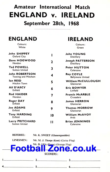 England v Ireland 1968 – Amateur International at Charlton