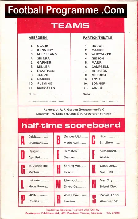 Aberdeen v Partick Thistle 1977 - Multi Autographed SIGNED