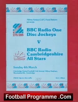 BBC Radio DJ's v Cambridgehire All Stars 1984 - John Peel - football programme