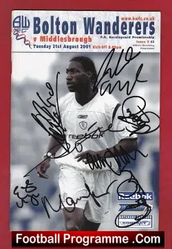 Bolton Wanderers v Middlesbrough 2001 - Multi Autographed - football programme