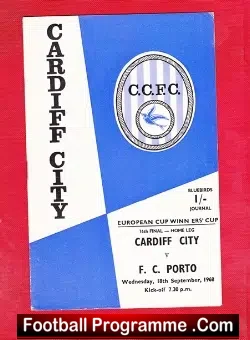 Cardiff City v Porto 1968 - ECWC - football programme