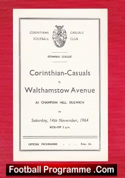 Corinthian Casuals v Walthamstow Avenue 1964 - football programme