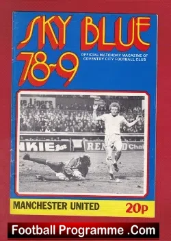 Coventry City v Manchester United 1979 - Plus Team Sheet Insert - football memorabilia