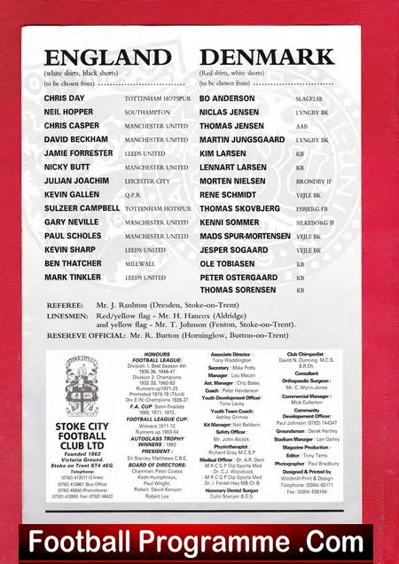 England v Denmark 1993 – Under 18 Friendly – David Beckham