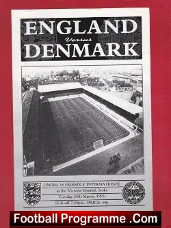 England v Denmark 1993 - Under 18 Friendly - David Beckham - football programme