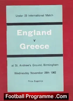 England v Greece 1962 – Under 23 at Birmingham