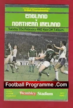 England v Northern Ireland 1982 - Signed Tommy Cassidy - football programme
