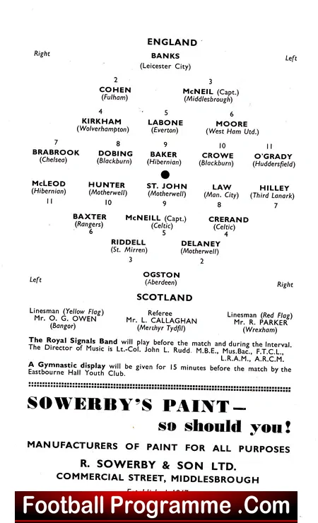 England v Scotland 1961 – Under 23 Match at Boro + Denis Law