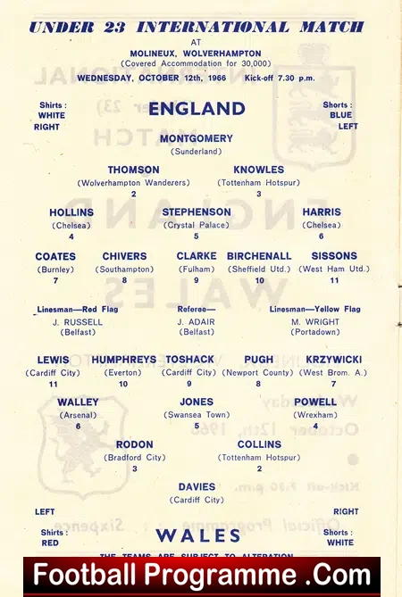 England v Wales 1966 – U23 at Wolves + John Toshack