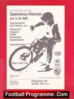 Germany Long Track Speedway Programme 1986