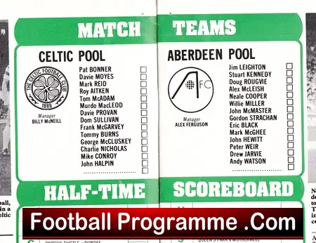 Glasgow Celtic v Aberdeen 1981 – Multi Autographed Signed